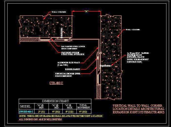 Expansion Joint Design for Internal Corner Wall DWG